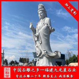 寺廟露天觀音石雕像 石雕觀音菩薩擺放寺院戶外 