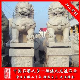 石獅子雕刻廠家 批發(fā)寺廟3米石獅子